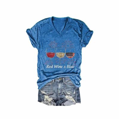 MOGUI Red White Blue Shirt Women Plus Size Red White Blue T Shirt Day Drinking Shirt Women American Flag Graphic Tee Fun Gift Memorial Day Tshirt, 4X-Large