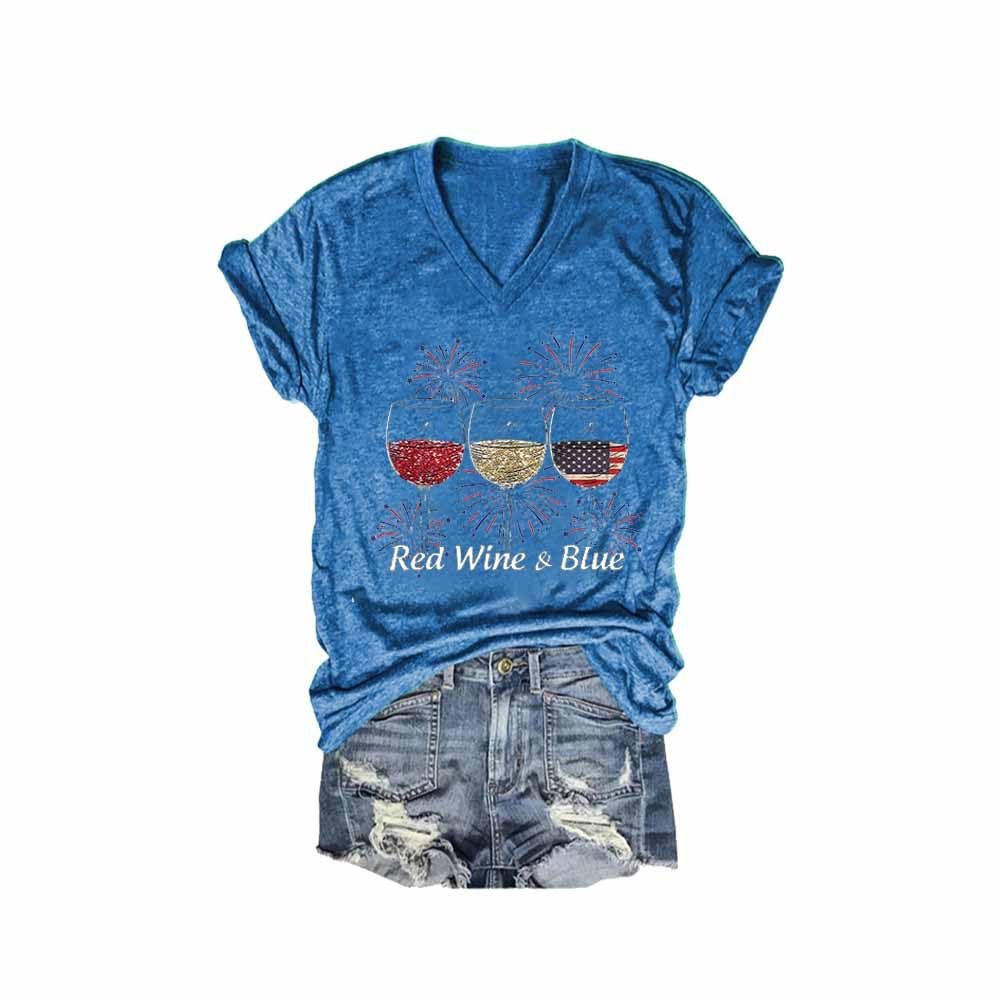 MOGUI Red White Blue Shirt Women Plus Size Red White Blue T Shirt Day Drinking Shirt Women American Flag Graphic Tee Fun Gift Memorial Day Tshirt, 4X-Large