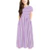 Toddler Girls Striped Dress Short Sleeve Cotton Casual Long Maxi Dresses Stripe with Pocket Sundress (Purple, 11-12Y) view 1