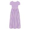 Toddler Girls Striped Dress Short Sleeve Cotton Casual Long Maxi Dresses Stripe with Pocket Sundress (Purple, 11-12Y) view 2