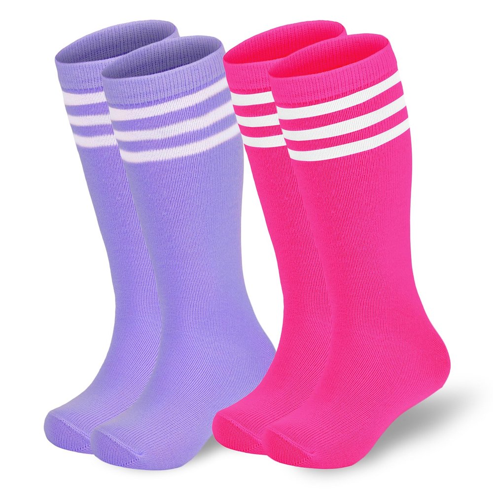 American Trends Youth Soccer Socks Boys Girls Baseball Softball Football Socks 8-12 8-10 10-12 Years Old 2 Pack Purple Rose White