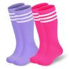 American Trends Youth Soccer Socks Boys Girls Baseball Softball Football Socks 8-12 8-10 10-12 Years Old 2 Pack Purple Rose White view 1