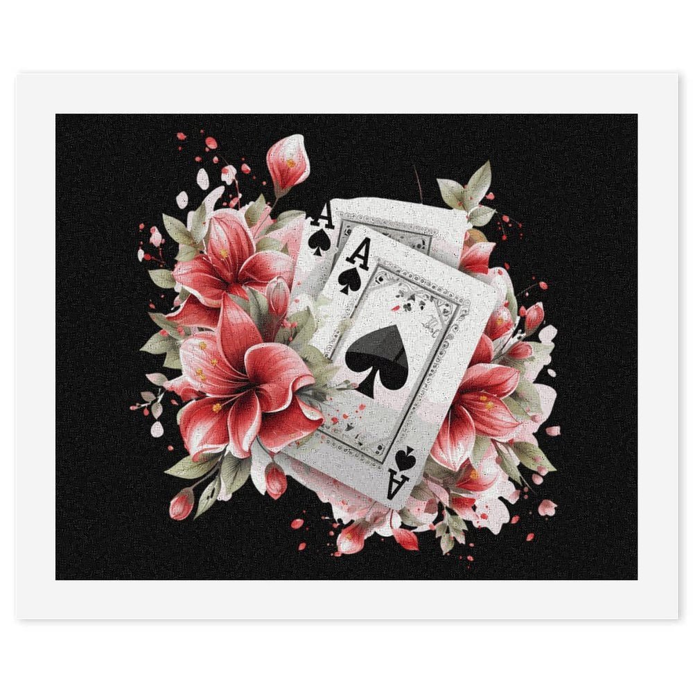 Playing Cards Aces Flowers Player Paint by Numbers for Adults Beginner DIY Painting Kits Wall Art for Home Office Decor, style