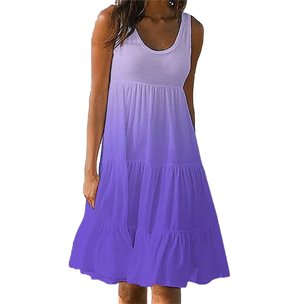 Women's Sleeveless Vest Mini Dress Gradient Slim Tank Tops Swing Dress Casual Elegant Beach T Shirt Long Dress (Small,Purple)