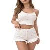 codcm Womens Pajama Sets Camisoles Sleepwear Cute Print Lettuce Trim Cami Top and Shorts Nightwear(Yellow,Small) view 1