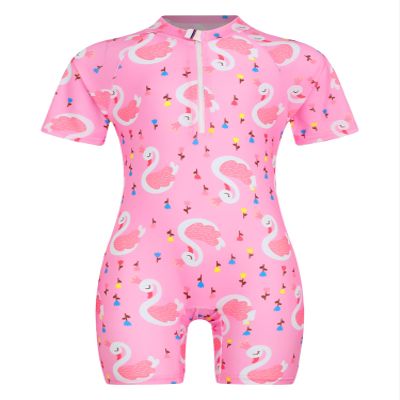 Yartina Little Girls One Piece Swimsuit Short Sleeve Rash Guard Swimwear Beach Sports Swimming Suit Pink 5-6 Years