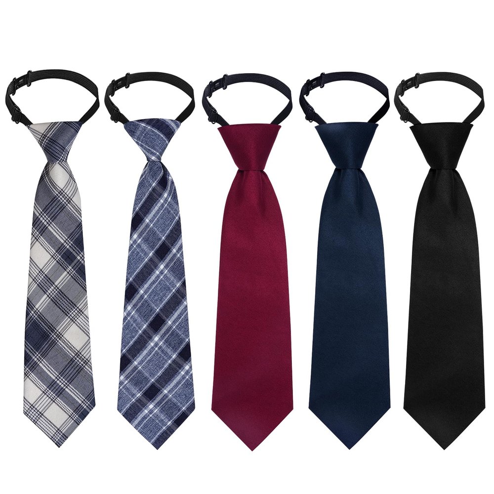 Sucrain 5pcs Boy's Necktie Pre-tied Adjustable Neck Strap Tie for Wedding Graduation School Uniforms (Grey)