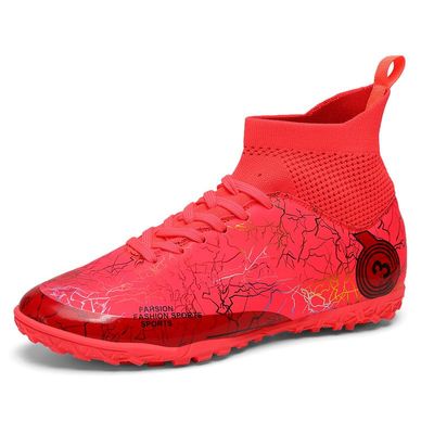 DISRATEBLU Kids Soccer Shoes Boys Girls Football Trainning Shoes Youth Firm Ground Athletic Turf Shoes Outdoor Professional Soccer Shoes Sneakers Red