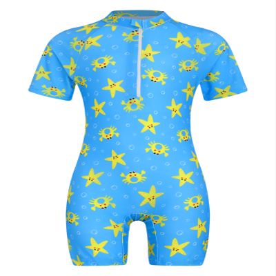 Yartina Little Girls One Piece Swimsuit Short Sleeve Rash Guard Swimwear Beach Sports Swimming Suit Blue 2-3 Years