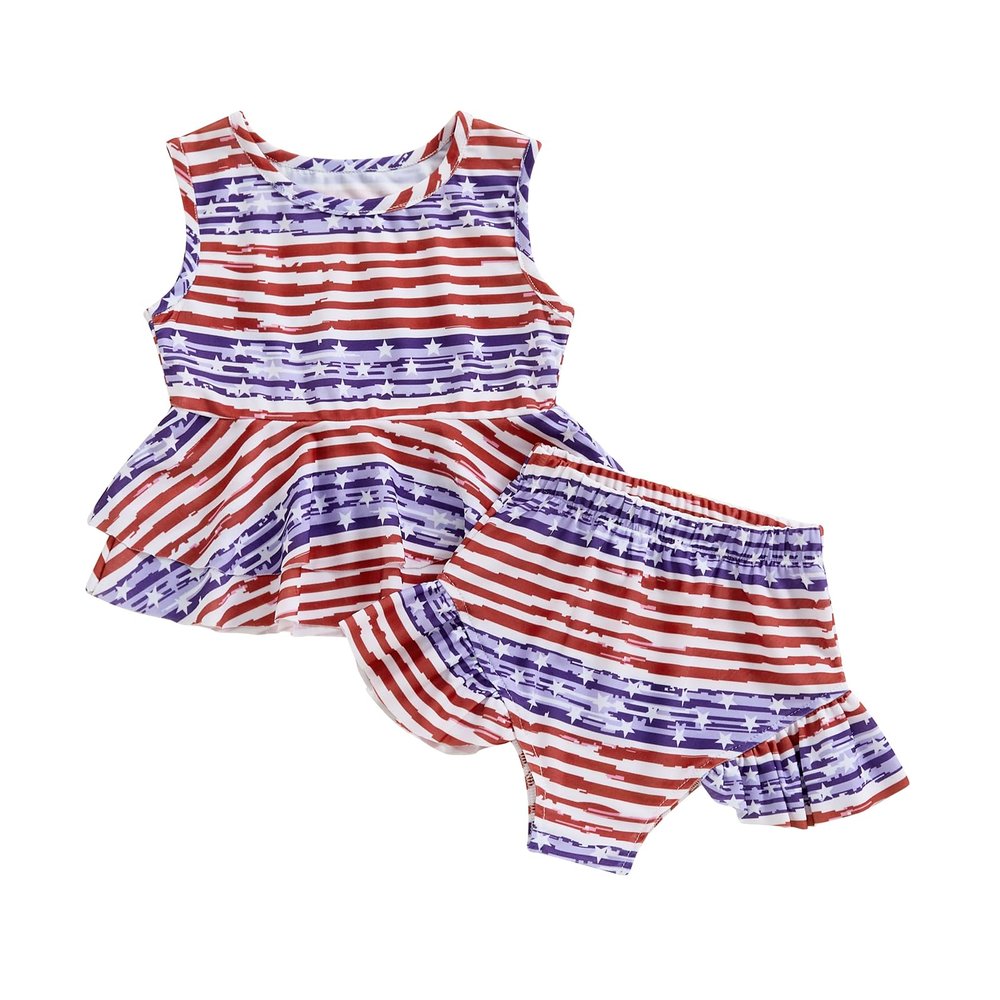 kacubwyy Little Girls Swimsuit Sleeveless Ruffle Top & Shorts Two Piece Tankinis Set Kids Swimwear Bathing