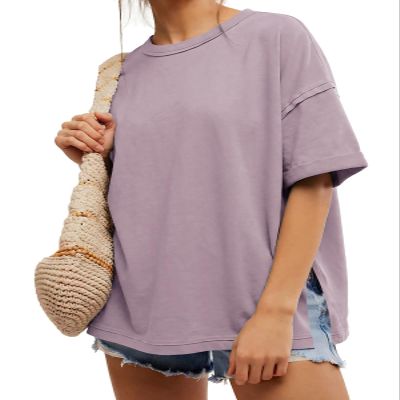 EXLURA Womens Summer Oversized T Shirts 2026 Casual Short Sleeve Loose Maternity Tops Crewneck Tunic Plus Gym Workout Top Grey Purple