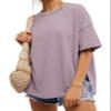 EXLURA Womens Summer Oversized T Shirts 2026 Casual Short Sleeve Loose Maternity Tops Crewneck Tunic Plus Gym Workout Top Grey Purple view 1