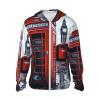 UPF 50+ Full Zip England UK Retro London Telephone Sun Protection Hoodie Jacket Long Sleeve with Pocket Sun Shirt Black view 1