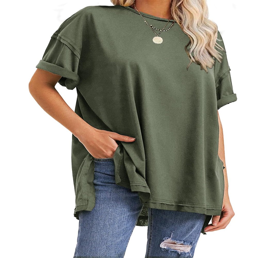 EXLURA Womens Summer Oversized T Shirts 2026 Casual Short Sleeve Loose Maternity Tops Crewneck Tunic Plus Gym Workout Top Army Green
