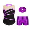 Fldy Kids Girls Gymnastics Leotards Set Sleeveless Dancing Athletic Biketard Unitard with Workout Shorts Tumbling Outfit A&Purple 8 view 1