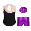 Fldy Kids Girls Gymnastics Leotards Set Sleeveless Dancing Athletic Biketard Unitard with Workout Shorts Tumbling Outfit A&Purple 8 view 2