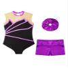 Fldy Kids Girls Gymnastics Leotards Set Sleeveless Dancing Athletic Biketard Unitard with Workout Shorts Tumbling Outfit A&Purple 8 view 3
