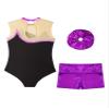 Fldy Kids Girls Gymnastics Leotards Set Sleeveless Dancing Athletic Biketard Unitard with Workout Shorts Tumbling Outfit A&Purple 8 view 4