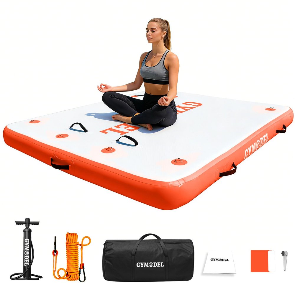 Inflatable Floating Dock, 6/8/10ft Swim Platform Floating Dock for Lakes, Non-Slip Air Dock Platform for Adults, Air Dock Platform with Detachable Ladder&Portable Carrying Bag, for Pool Beach Ocean