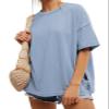 EXLURA Womens Summer Oversized T Shirts 2026 Casual Short Sleeve Loose Maternity Tops Crewneck Tunic Plus Gym Workout Top Grey Blue