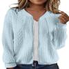 WROLEM Women's Zip Up Cardigan Sweater Cable Hoodies Long Sleeve Jacket Outfits Crewneck Casual Coat Light Blue view 1