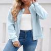 WROLEM Women's Zip Up Cardigan Sweater Cable Hoodies Long Sleeve Jacket Outfits Crewneck Casual Coat Light Blue view 3
