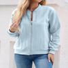 WROLEM Women's Zip Up Cardigan Sweater Cable Hoodies Long Sleeve Jacket Outfits Crewneck Casual Coat Light Blue view 4