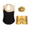 Fldy Kids Girls Gymnastics Leotards Set Sleeveless Dancing Athletic Biketard Unitard with Workout Shorts Tumbling Outfit A&Gold 12 view 2