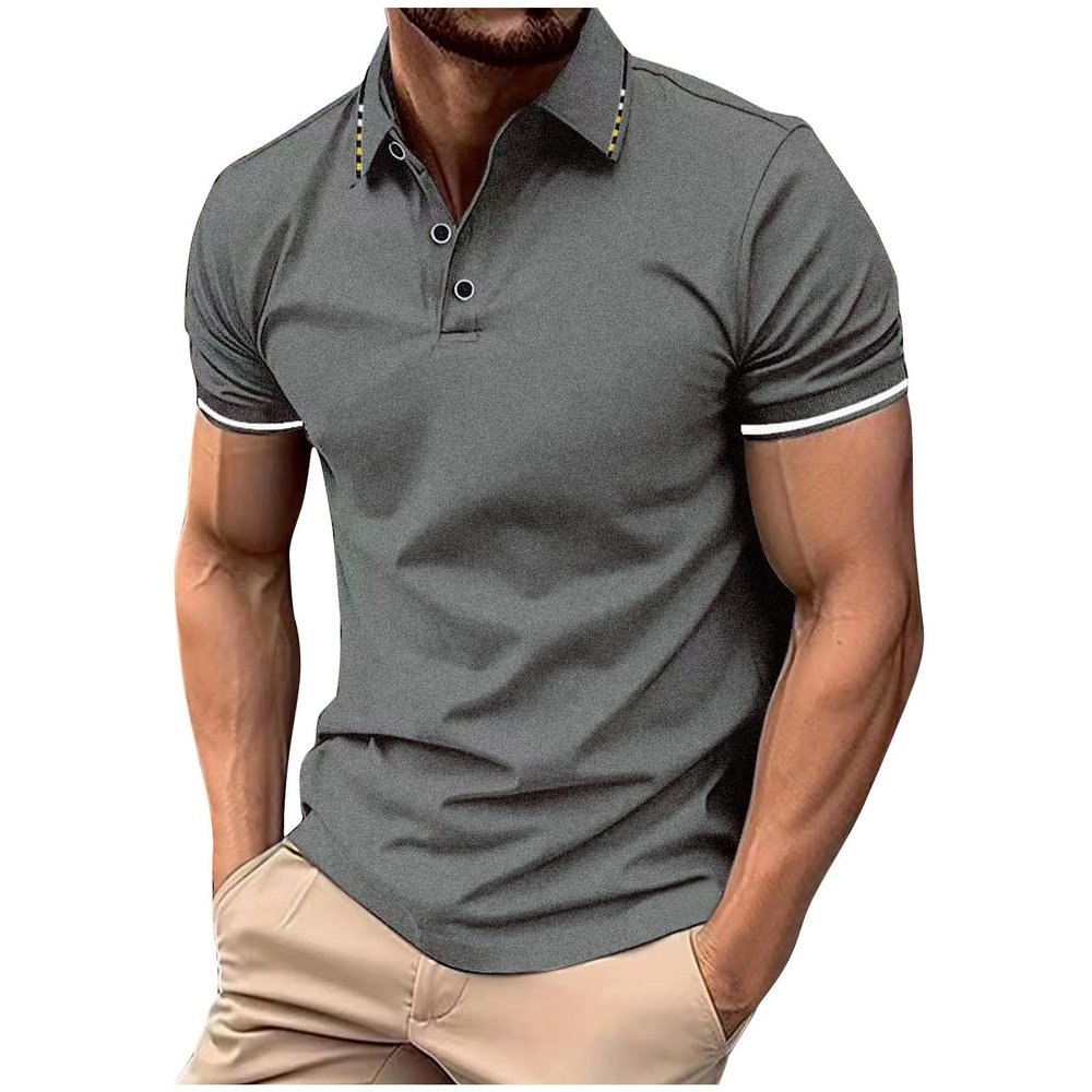 2024 Mens Shirts Casual Stylish Button Down Short Sleeve Polo Shirt Summer Vacation Shirts Loose Athletic Pullover Tee Dark Gray 2X