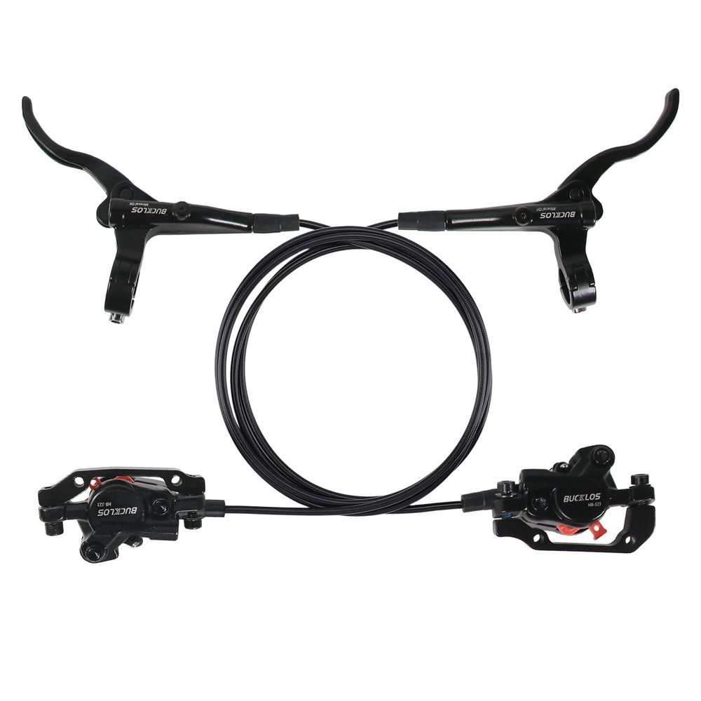 BUCKLOS 2 Piston Bike Hydraulic Disc Brakes with Brake Pad Aluminum Alloy Levers with Calipers PM/is Adapter MTB Disc Brake Set Fit for Mountain Bike, Road Bike, BMX HB-323