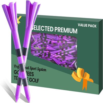 Golf Tees Plastic 3 1/4 2 3/4 inch Unbreakable 20 50 100 Pack, Bulk Long Stronger Upgrade More Durable Stable Reduce Friction Side Spin Tee Pink Pouple Gift for Men Women (20Pcs 2 3/4 inch, Purple)