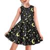 OZELANSAY Graphic Clothes Cute Star and Moon Print Swing Twirly Dresses Girls A-Line Skater Funny Black Dress 11T 12T School Party Sleeveless Kawaii Clothes Comfy Summer Dress view 1