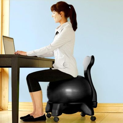 CMYUN Yoga Ball Chair Extra Thick Yoga Ball Seat for Office, Ergonomic Fitness Ball Chair with Wheels & Back Support, Stability Desk Ball for Home Classroom