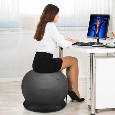 Yoga Ball Chair Office Ball Chair with Base & Pump, Stability Yoga Ball Seat for Back Pain Relief, Home Gym Exercise Ball Chair for Core Strength Training ( Color : Black , Size : Diameter 65cm ( 25 5