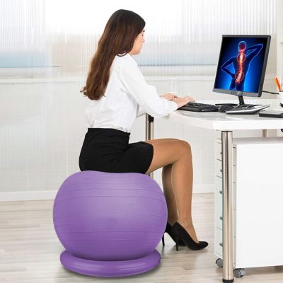 Yoga Ball Chair Office Ball Chair with Base & Pump, Stability Yoga Ball Seat for Back Pain Relief, Home Gym Exercise Ball Chair for Core Strength Training ( Color : Purple , Size : Diameter 55cm ( 21