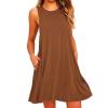 Women Casual Swing T Shirt Dresses Beach Cover Up Loose Dress Tank Sleeveless Knee Length Sun Dresses with Pocket (3X-Large,Brown) view 1