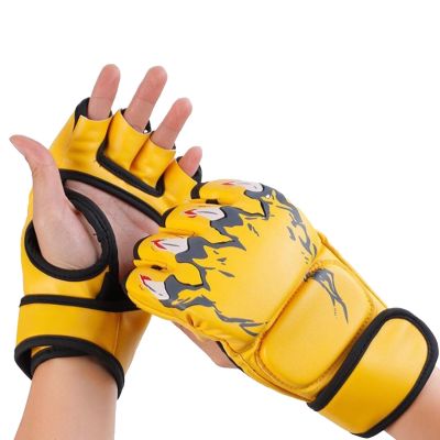 MMa Gloves Sparring Hybrid Open Palm Martial Arts Mitts Men Women Leather Wrist Support Sports Boxing Glove Training Gloves Muay Thai Boxing Gloves for Kickboxing Muay Thai MMA Heavy Bag(yellow)