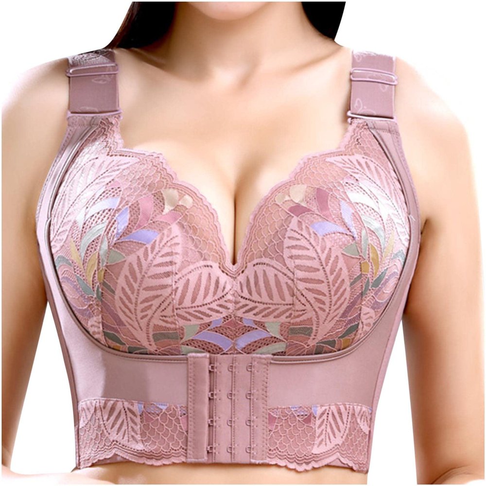 Akklian Bras for Women Shapewear Tops Vest Push up Gathered Underwear Full Coverage Bustier Padded Bralette Strecth Corset Pink