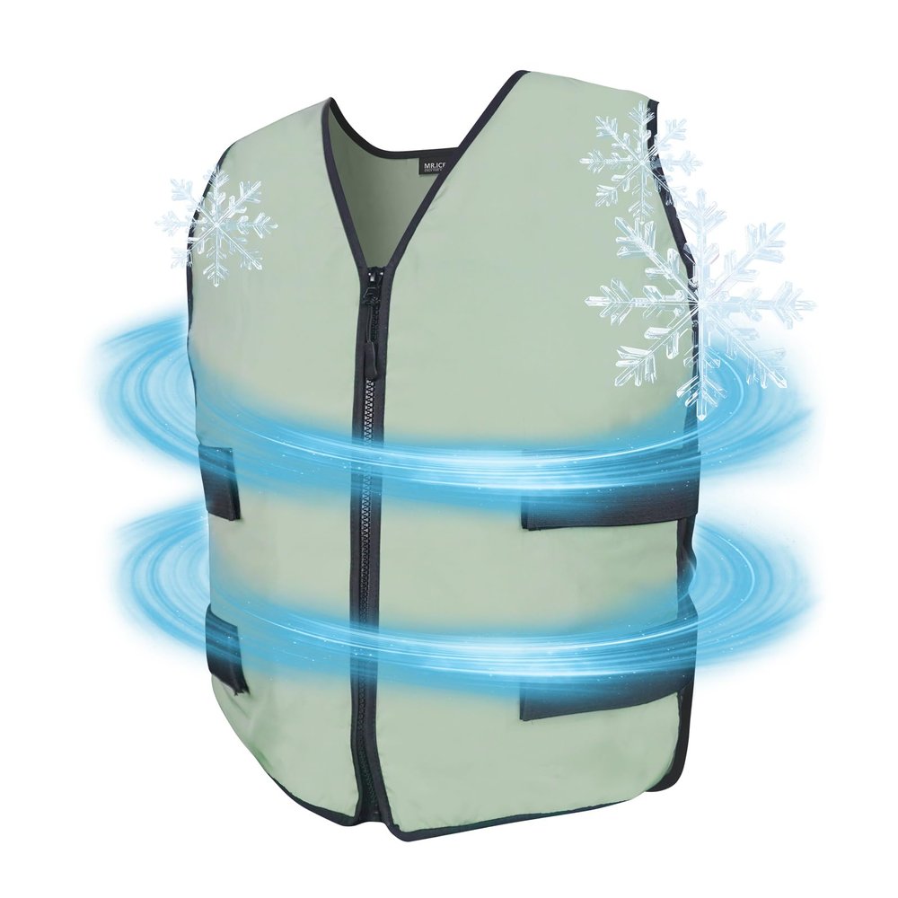 MR.ICE Cooling Vest - Ice Vest for Men & Women - Adjustable Cycling Vest for Motorcycle, Workers, Sports, Outdoor, Heat Relief (Cool Jacket & 84 Ice CellsPea Green)