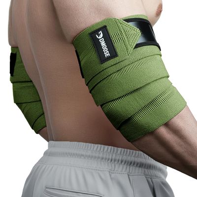 DMoose Fitness Elbow Wraps for Weightlifting (Pair) - 40'' Adjustable Elbow Strap for Gym Workout & Bench Press, Compression Elbow Wraps for Tendonitis & Joint Support, Elbow Sleeve (Military Green)