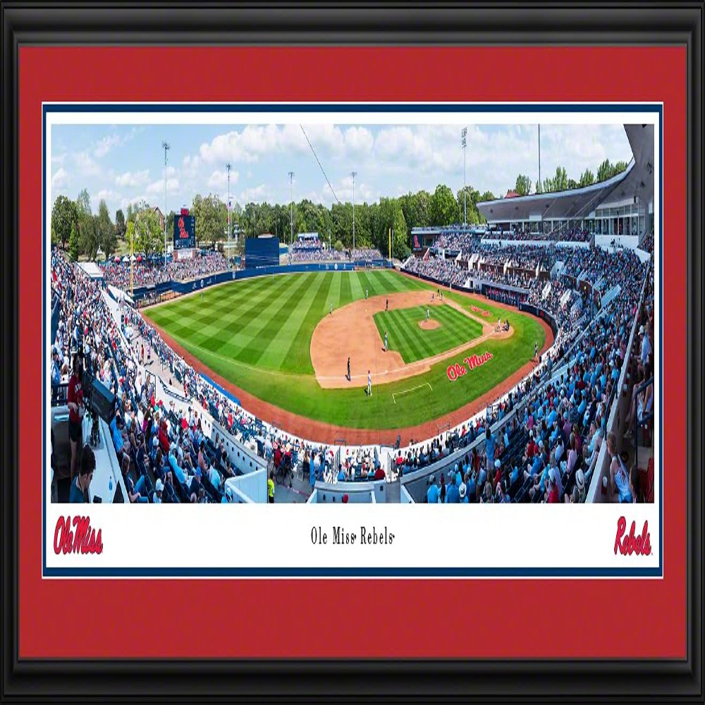 Ole Miss Rebels Baseball - Double Mat, Deluxe Framed Picture by Blakeway Panoramas (44"W x 18"H)