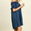 Women's Sexy Denim Shoulder Ruffle Dress One Piece Sleeveless Tube Top Dress Club Party Mini Skirt with Pockets (Small,Dark Blue) view 2