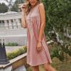 Women Casual Swing T Shirt Dresses Beach Cover Up Loose Dress Pleated Knee Length Sleeveless Tank Sundresses (Large,Pink) view 2