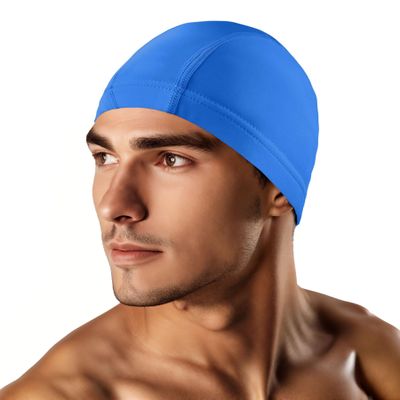 Kinwor Swim Cap for Men Women Adult, High Stretch Fabric Swim Cap, Swimming Caps Non-Waterproof Lake Blue