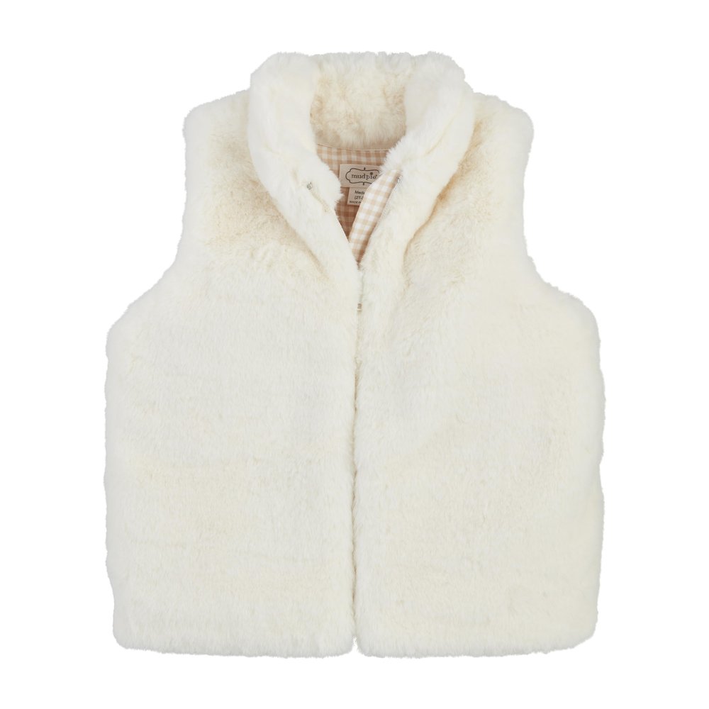 Mud Pie Children's Faux Fur Zip Vest- Ivory; small | 12-18M