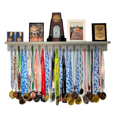 MedalAwardsRack 3ft- Ultimate Medal Hanger Display and Trophy Shelf - Multi-Sport Trophy and Medal Holder for Medal Display, Plaques, Pictures, Trophies and more. Solid Wood - Large 36" - Grey