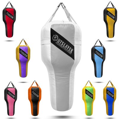 Outslayer Angle Uppercut Heavy Punching Bag for Boxing & MMA - Customizable Colors, Optional D-Ring, Unfilled/Soft Filled Choices - Made in USA - Gray/White, Soft Filled with D-Ring