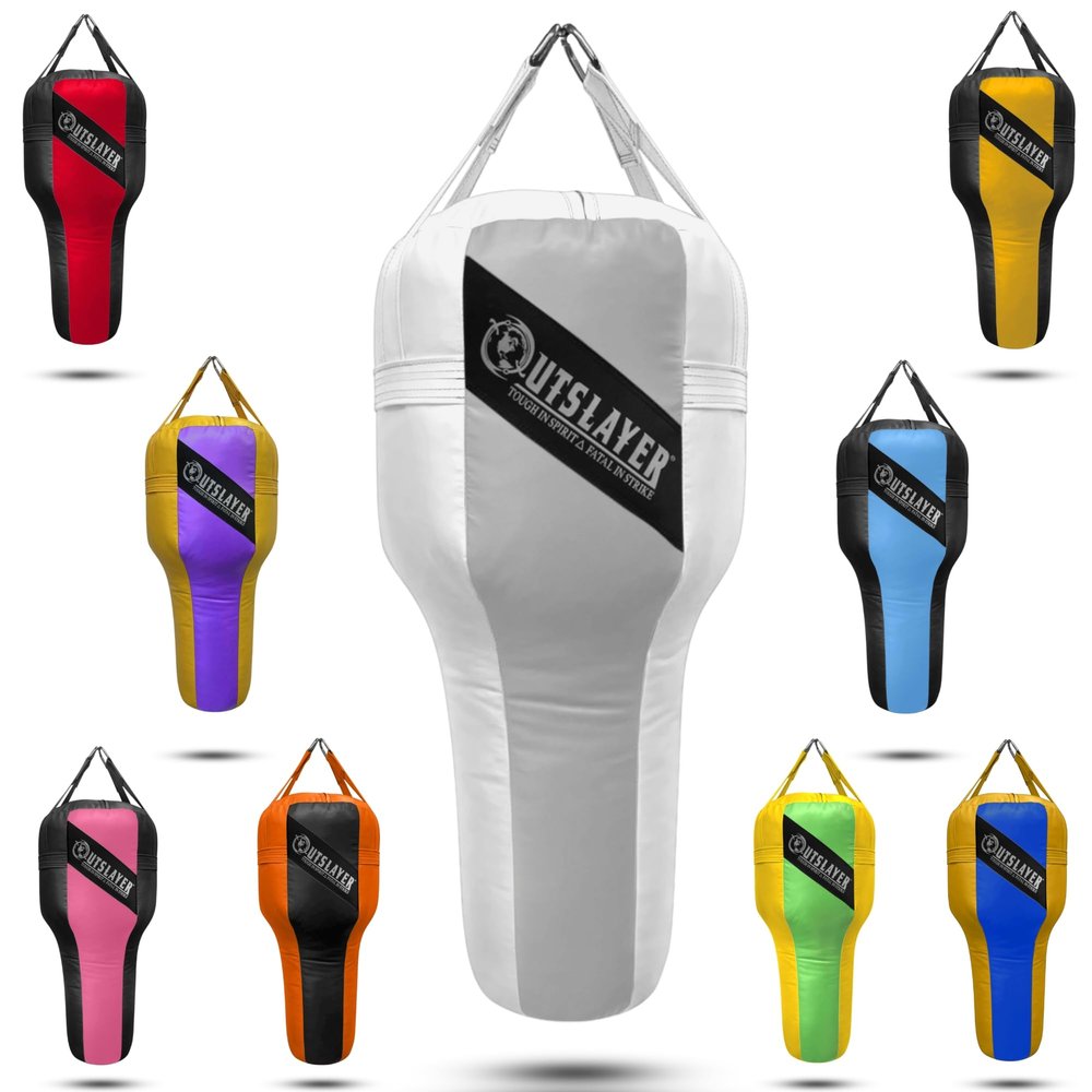 Outslayer Angle Uppercut Heavy Punching Bag for Boxing & MMA - Customizable Colors, Optional D-Ring, Unfilled/Soft Filled Choices - Made in USA - Gray/White, Soft Filled with D-Ring