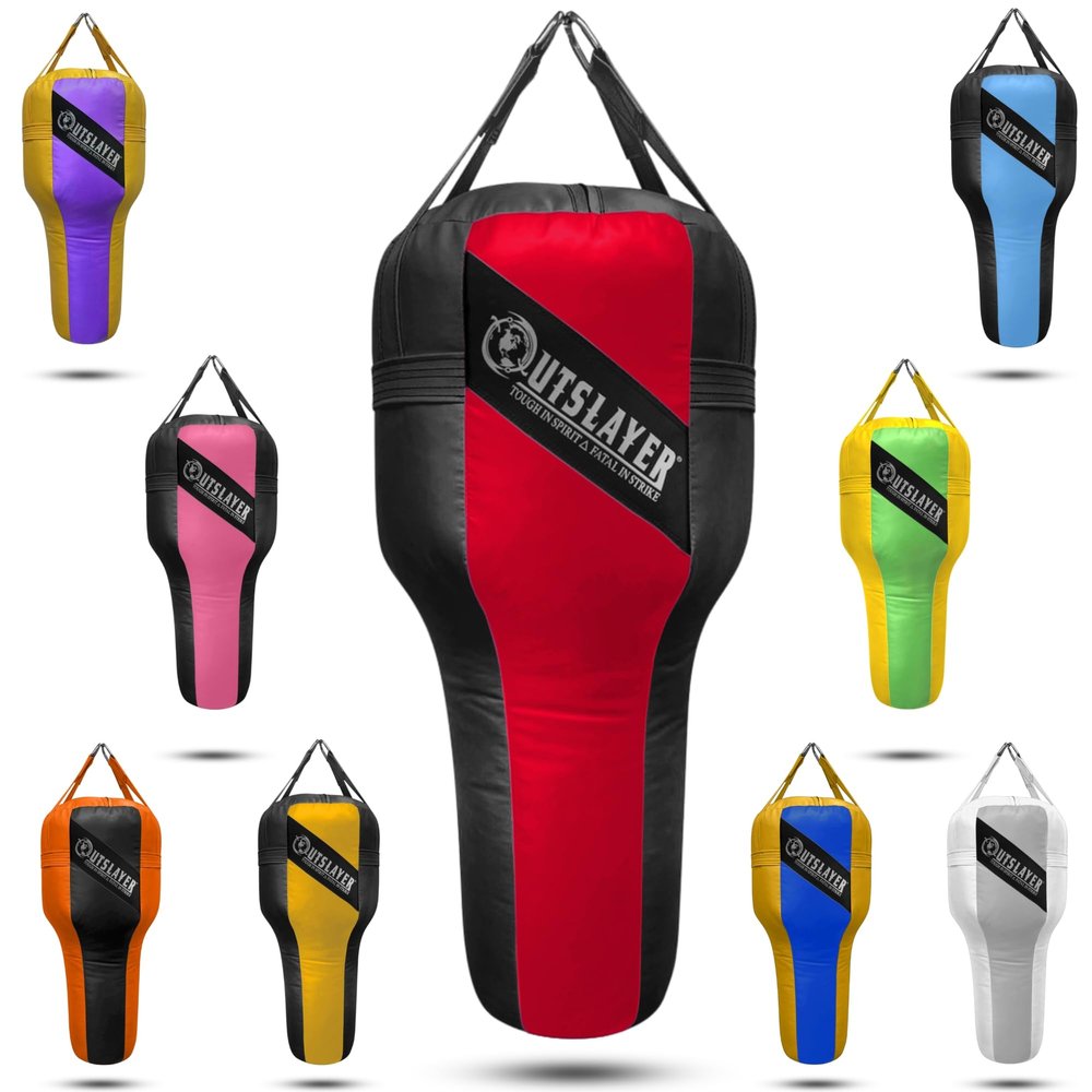 Outslayer Angle Uppercut Heavy Punching Bag for Boxing & MMA - Customizable Colors, Optional D-Ring, Unfilled/Soft Filled Choices - Made in USA - Red/Black, Soft Filled Without D-Ring