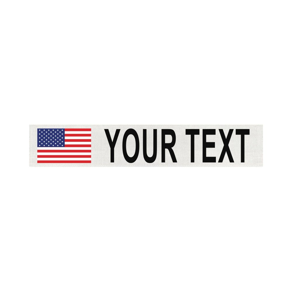 Heat Fused Custom Name Tape Patches w/Flag Image - All 50 States + American Flags | Tactical ID Police Patch for Vest, Backpack, Duty Bag, K9 Dog Harness, Morale | Hook & Loop Patch (White)